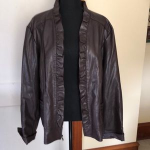 Dress Barn faux leather brown so soft jacket. Size 18/20 Ptp26”. Just stunning!